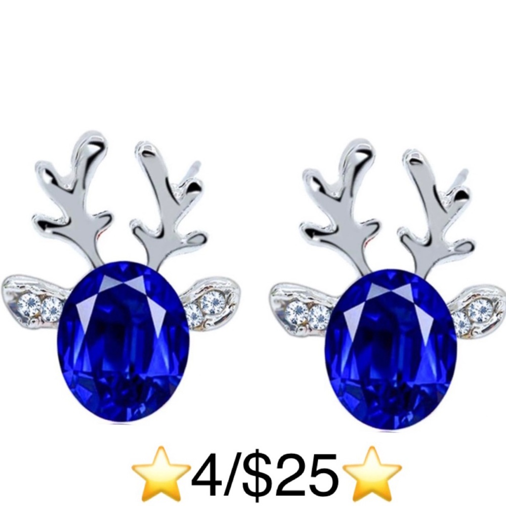 Blue Crystal & CZ Reindeer Studs